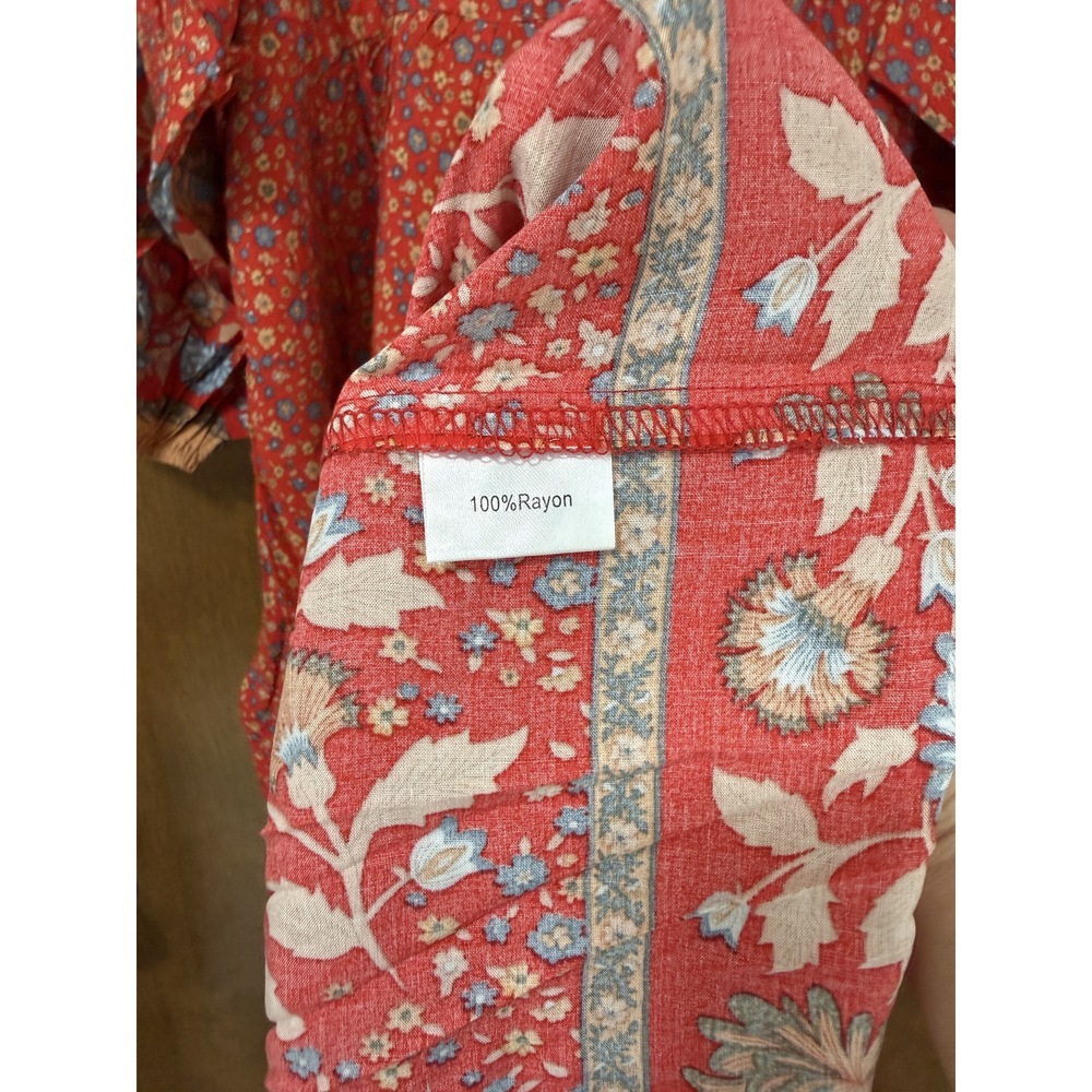 Red Floral Long Sleeve Button Front Maxi Dress 2XL - Picture 10 of 12
